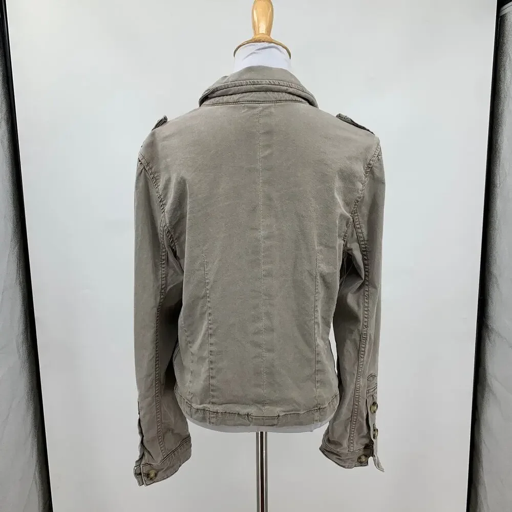 Paige Jacket Womens M Medium Moss Vintage Taupe Pacey Utility Button Up Cropped